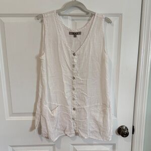 Flax White Linen Button-Front Sleeveless Top